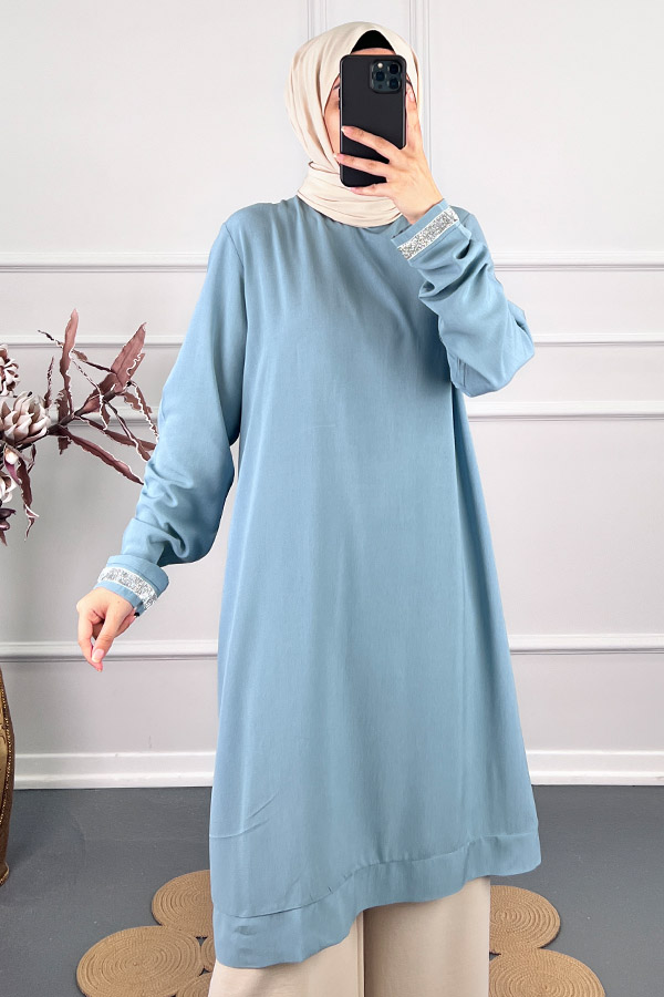Şerit Detaylı Tunik - Bebe Mavi