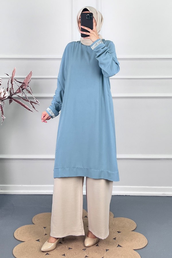 Şerit Detaylı Tunik - Bebe Mavi