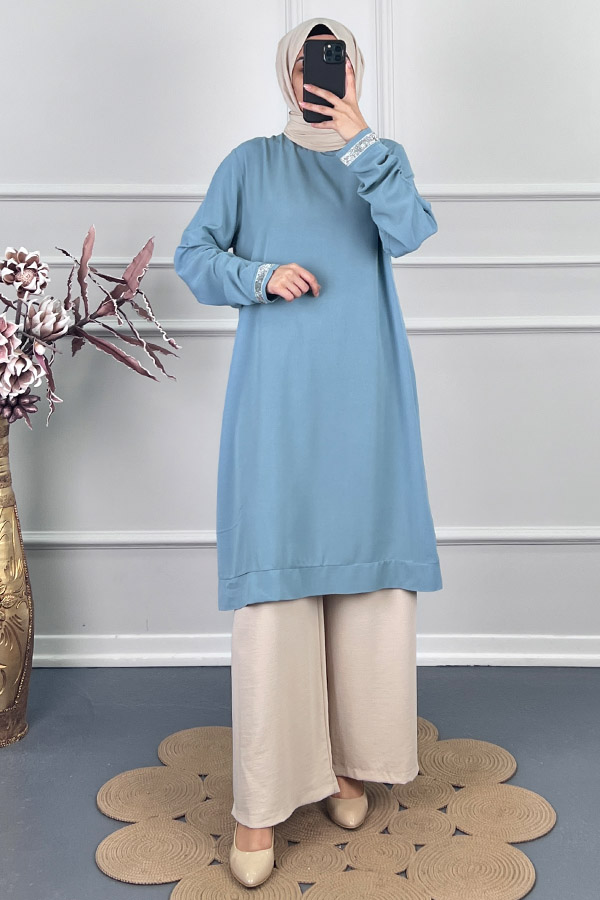 Şerit Detaylı Tunik - Bebe Mavi