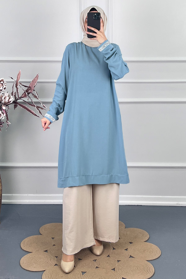 Şerit Detaylı Tunik - Bebe Mavi