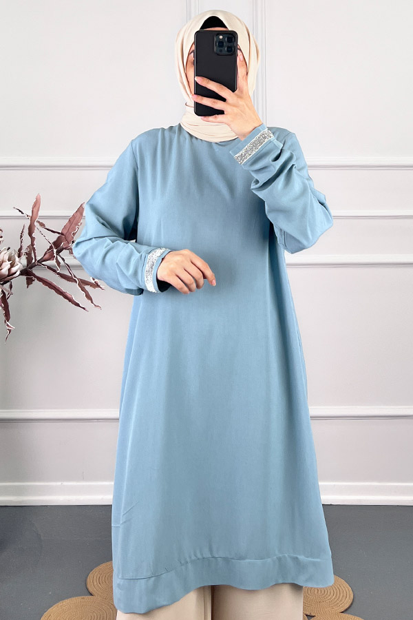 Şerit Detaylı Tunik - Bebe Mavi