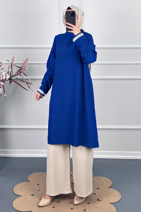 Şerit Detaylı Tunik - Mavi