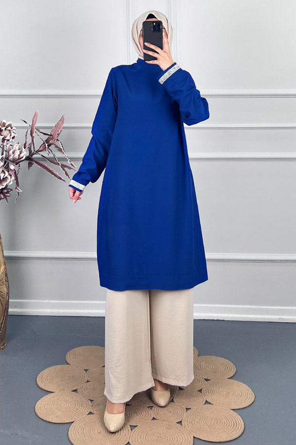 Şerit Detaylı Tunik - Mavi
