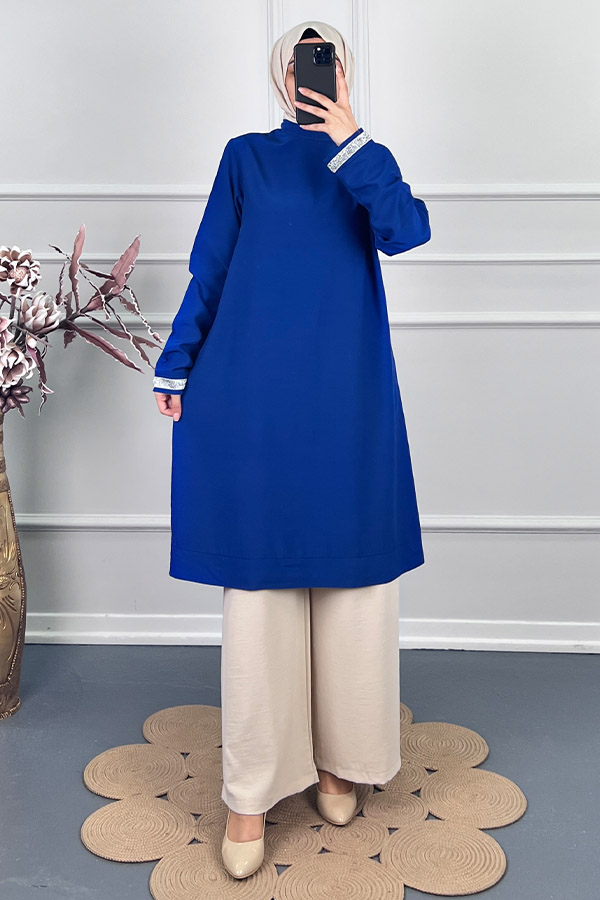 Şerit Detaylı Tunik - Mavi