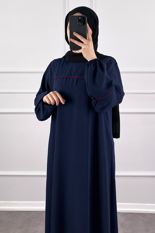 Şeritli Ayrobin Elbise - Lacivert