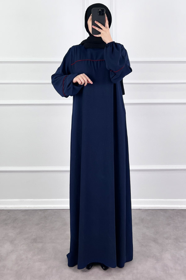 Şeritli Ayrobin Elbise - Lacivert