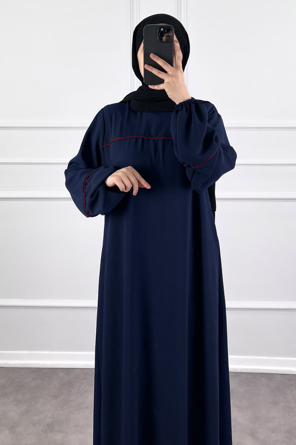 Şeritli Ayrobin Elbise - Lacivert