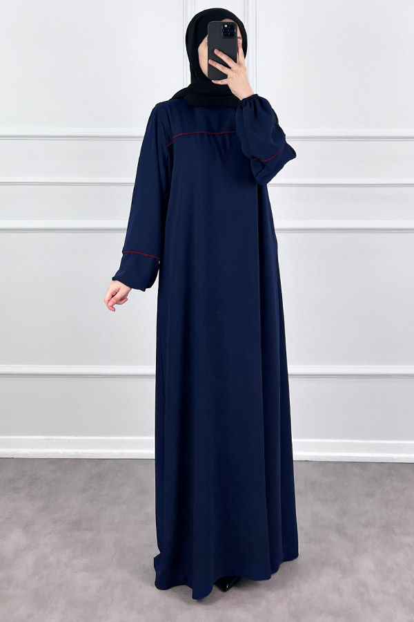 Şeritli Ayrobin Elbise - Lacivert