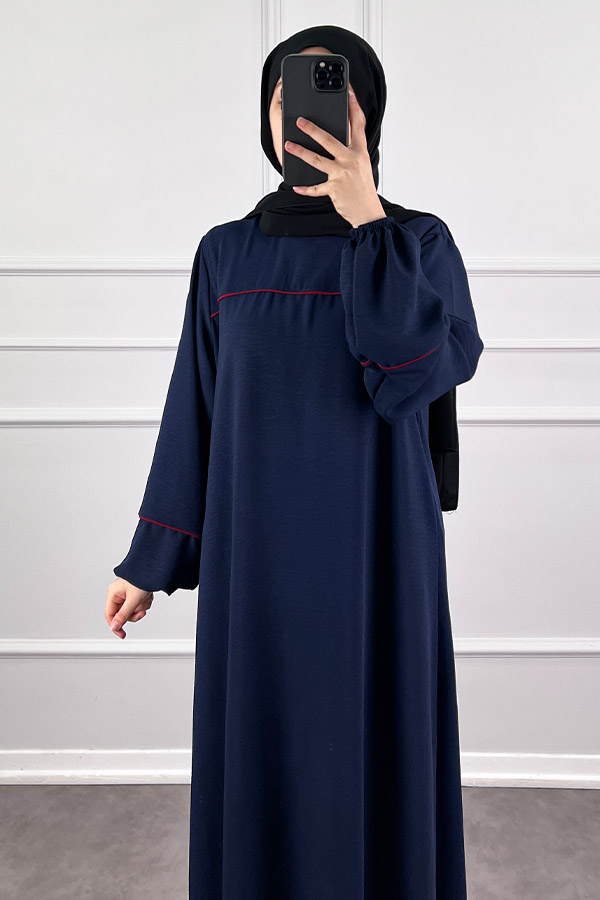 Şeritli Ayrobin Elbise - Lacivert