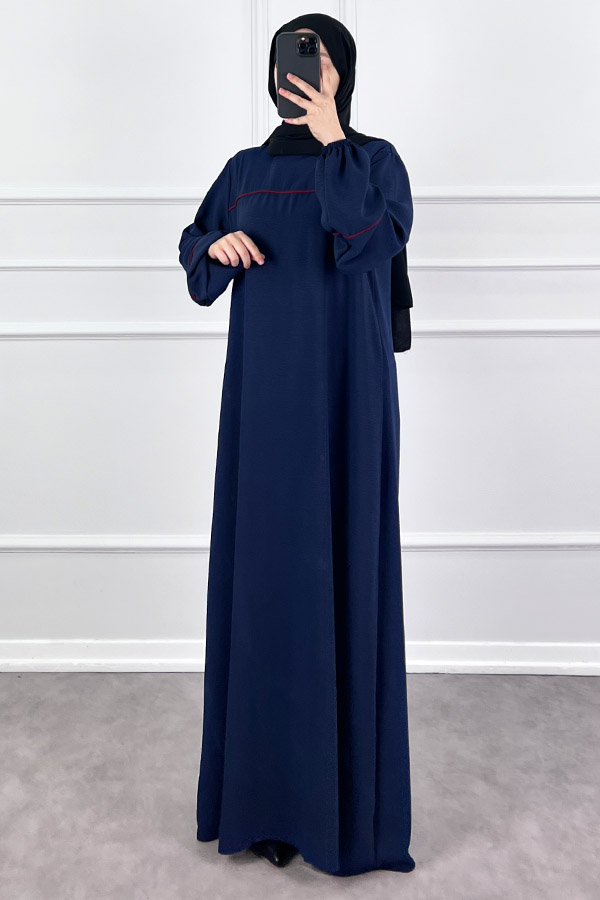 Şeritli Ayrobin Elbise - Lacivert