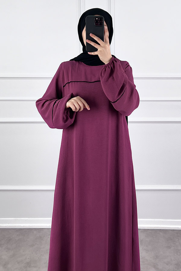 Şeritli Ayrobin Elbise - Pembe