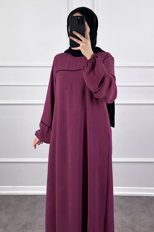 Şeritli Ayrobin Elbise - Pembe