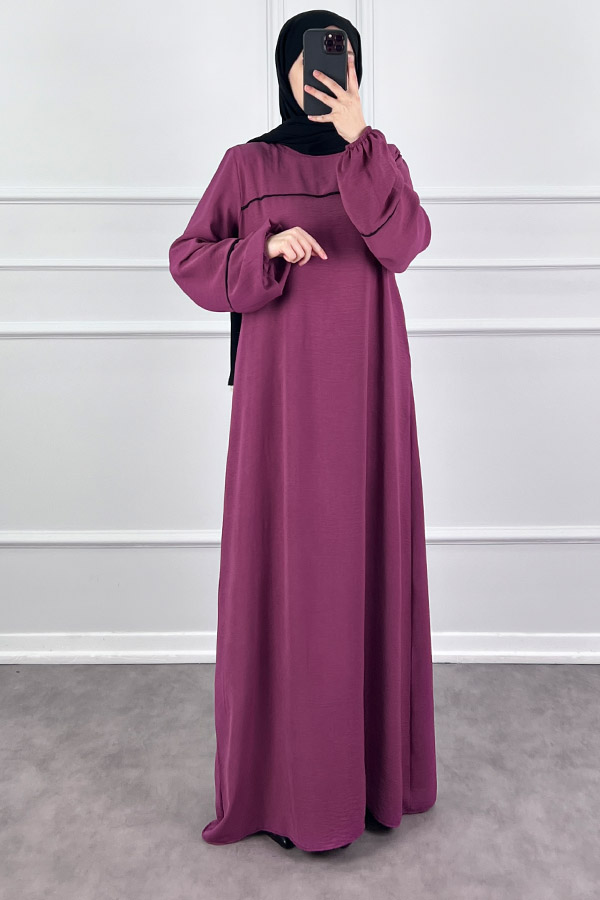 Şeritli Ayrobin Elbise - Pembe