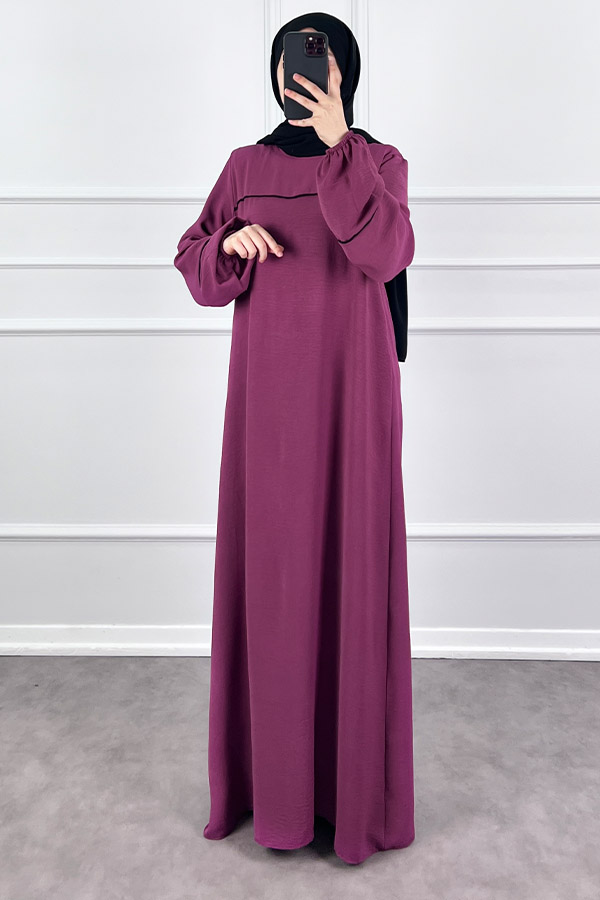 Şeritli Ayrobin Elbise - Pembe