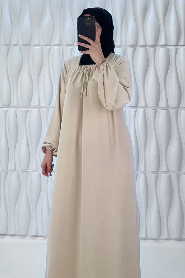 Tesettür Ferace Elbise - Bej