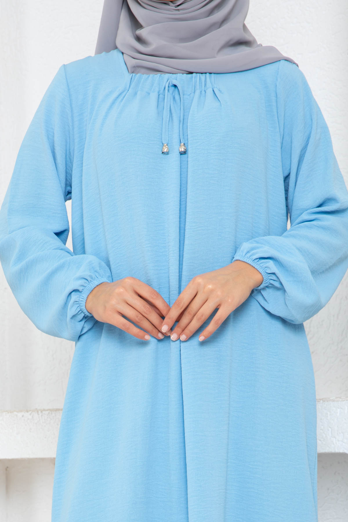 Tesettür Ferace Elbise - Buz Mavisi