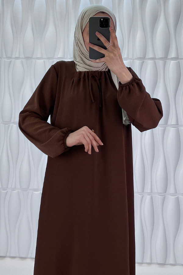 Tesettür Ferace Elbise - Kahverengi Tesettür Ferace Elbise - Kahverengi