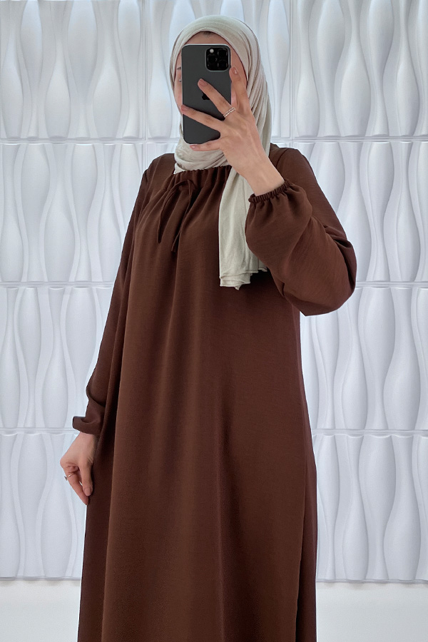 Tesettür Ferace Elbise - Kahverengi Tesettür Ferace Elbise - Kahverengi