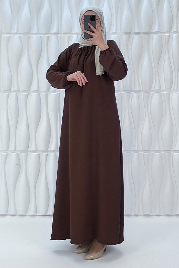 Tesettür Ferace Elbise - Kahverengi Tesettür Ferace Elbise - Kahverengi