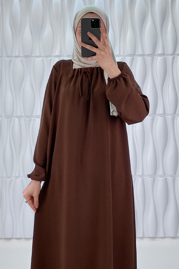 Tesettür Ferace Elbise - Kahverengi Tesettür Ferace Elbise - Kahverengi