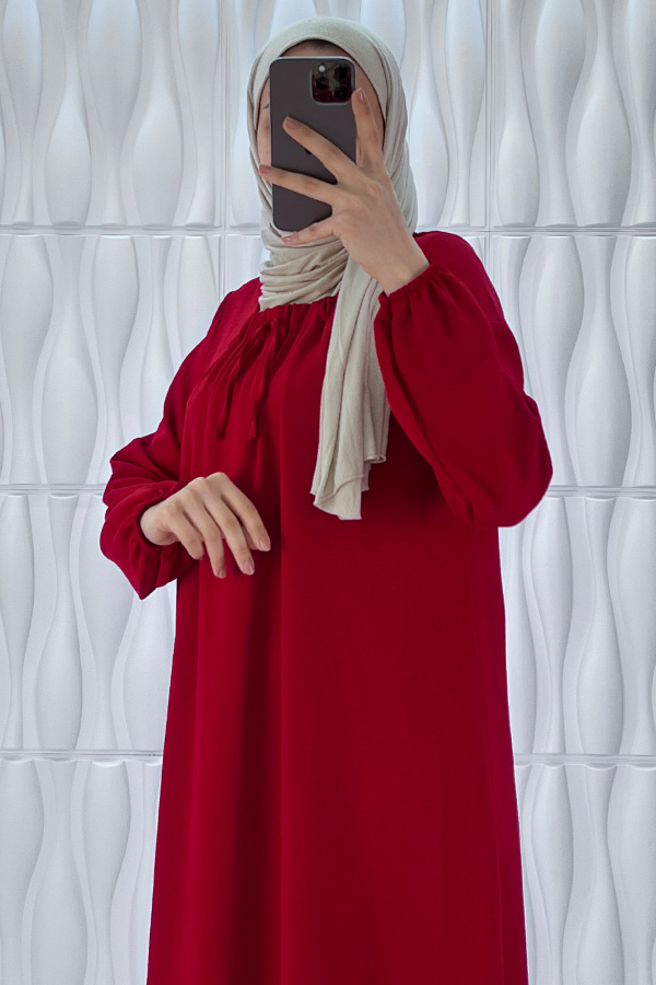 Tesettür Ferace Elbise - Kırmızı