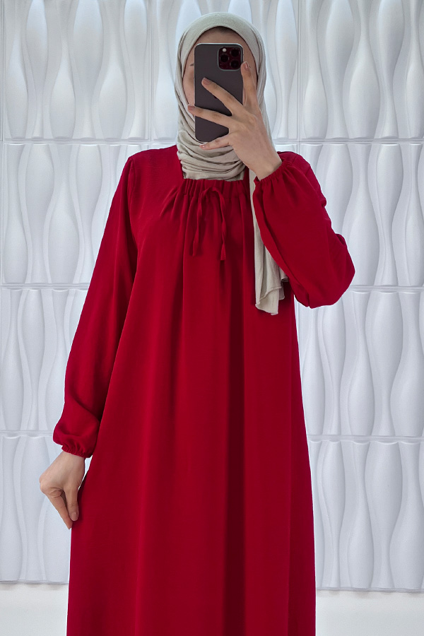 Tesettür Ferace Elbise - Kırmızı