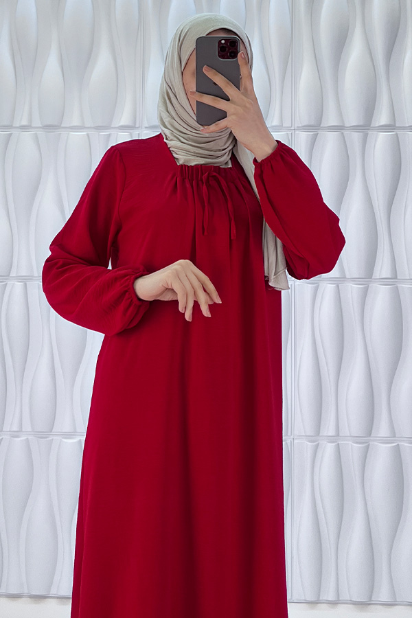 Tesettür Ferace Elbise - Kırmızı