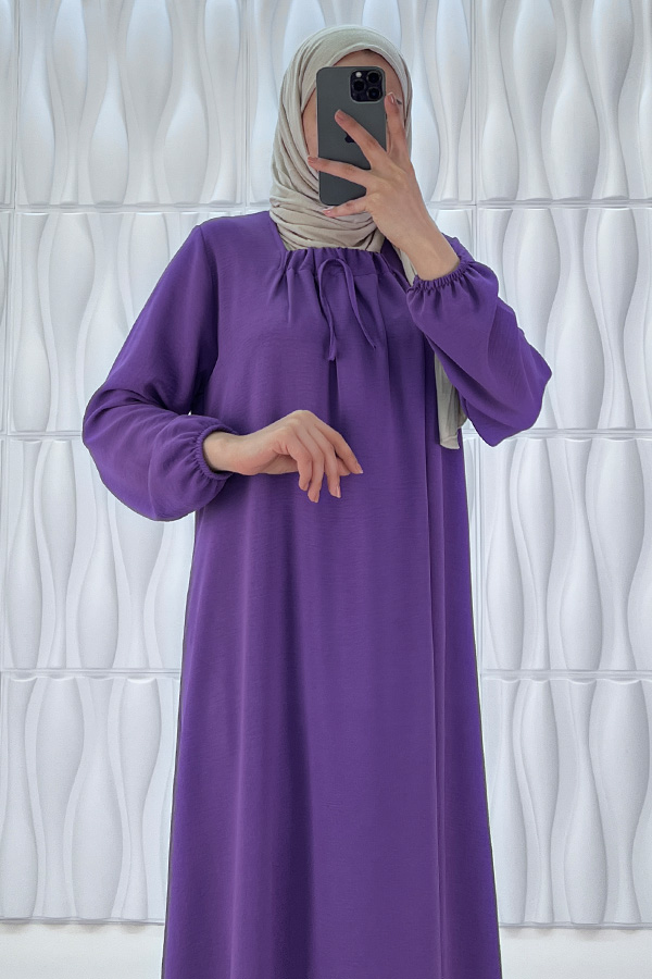 Tesettür Ferace Elbise - Mor