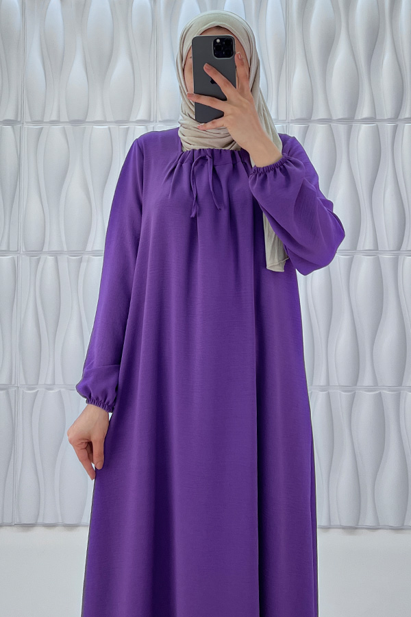 Tesettür Ferace Elbise - Mor