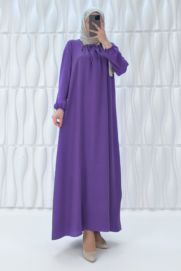 Tesettür Ferace Elbise - Mor