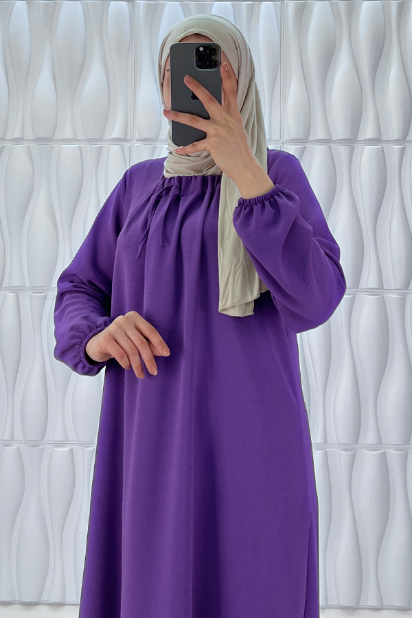 Tesettür Ferace Elbise - Mor