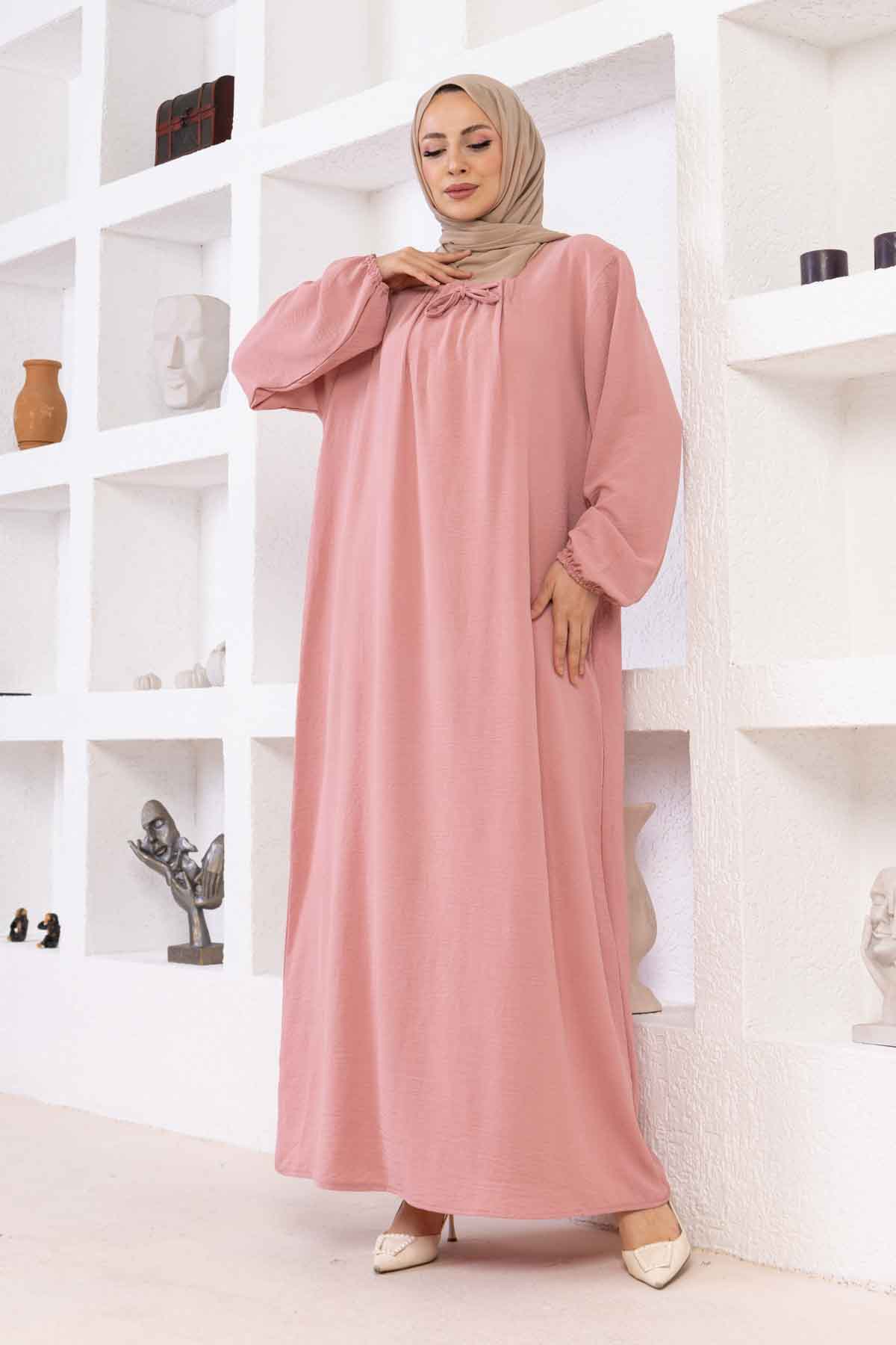 Tesettür Ferace Elbise - Pudra