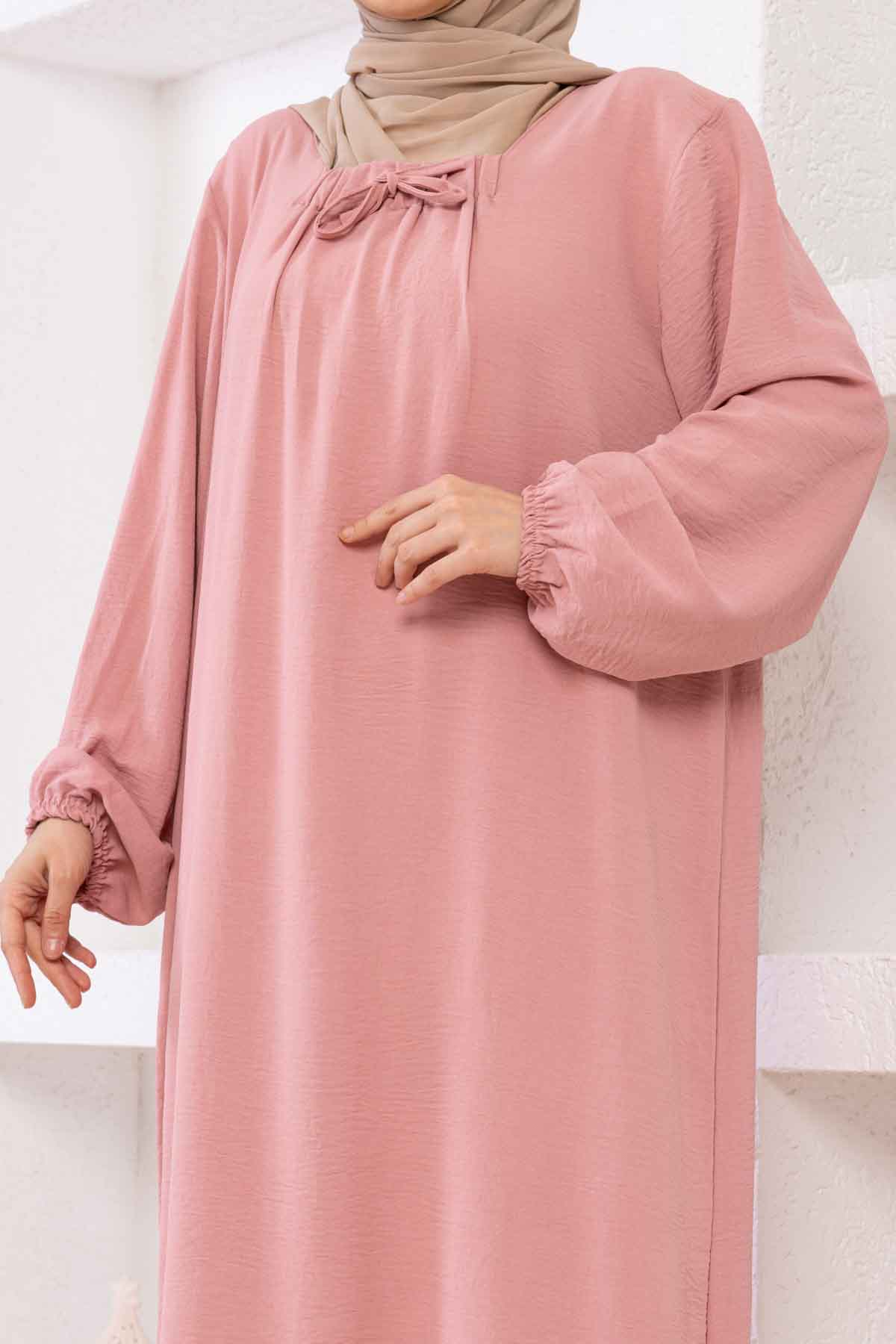 Tesettür Ferace Elbise - Pudra