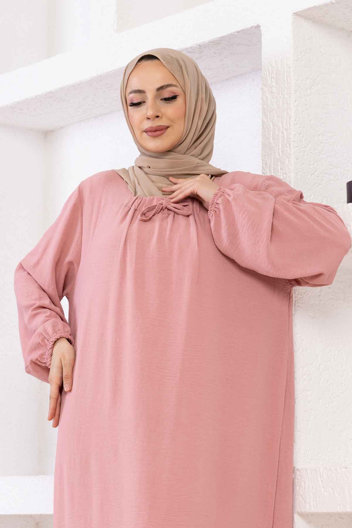 Tesettür Ferace Elbise - Pudra