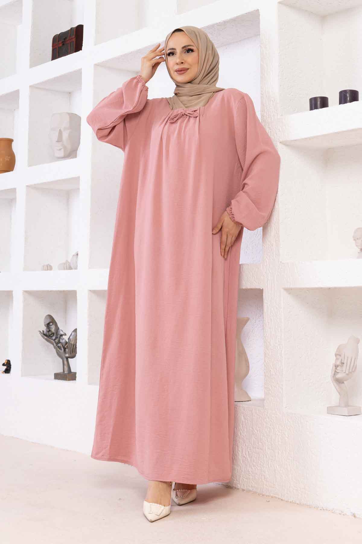 Tesettür Ferace Elbise - Pudra