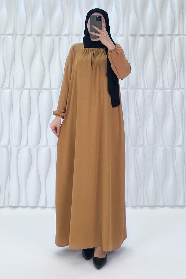 Tesettür Ferace Elbise - Taba
