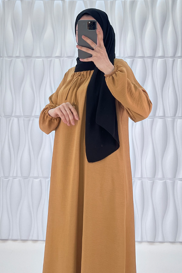 Tesettür Ferace Elbise - Taba