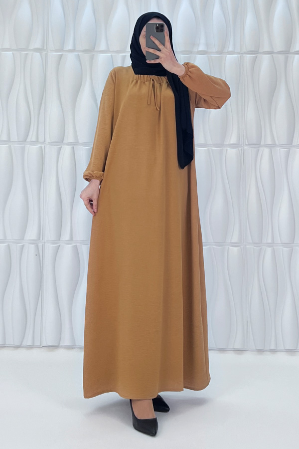 Tesettür Ferace Elbise - Taba