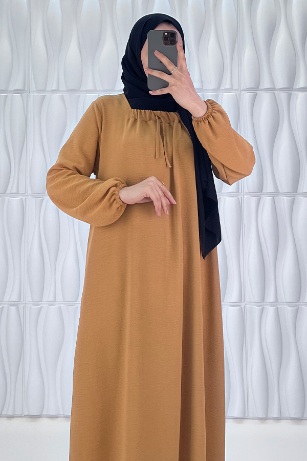 Tesettür Ferace Elbise - Taba