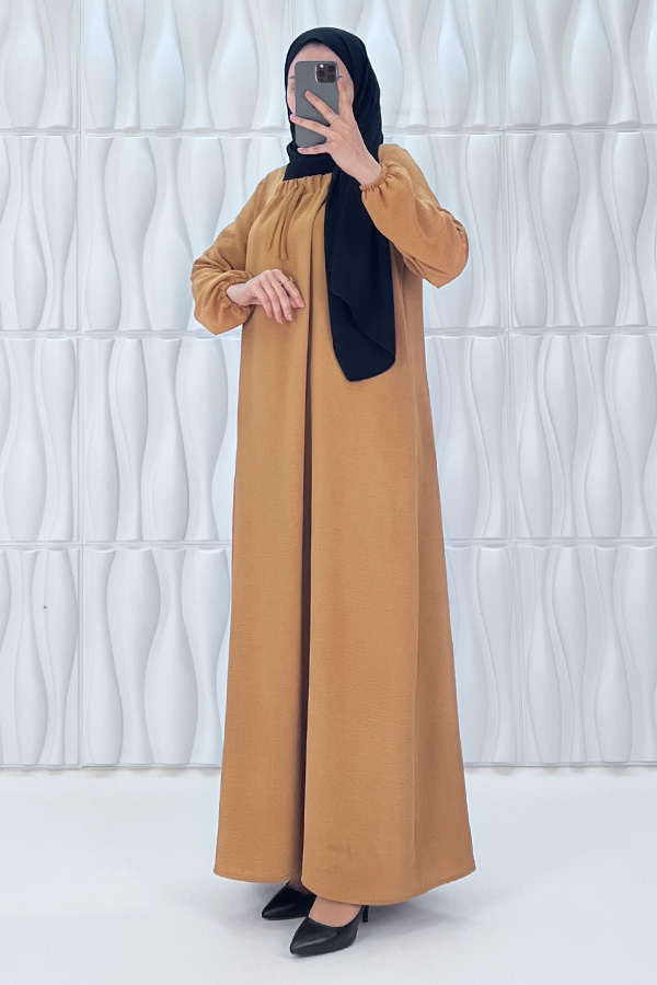 Tesettür Ferace Elbise - Taba