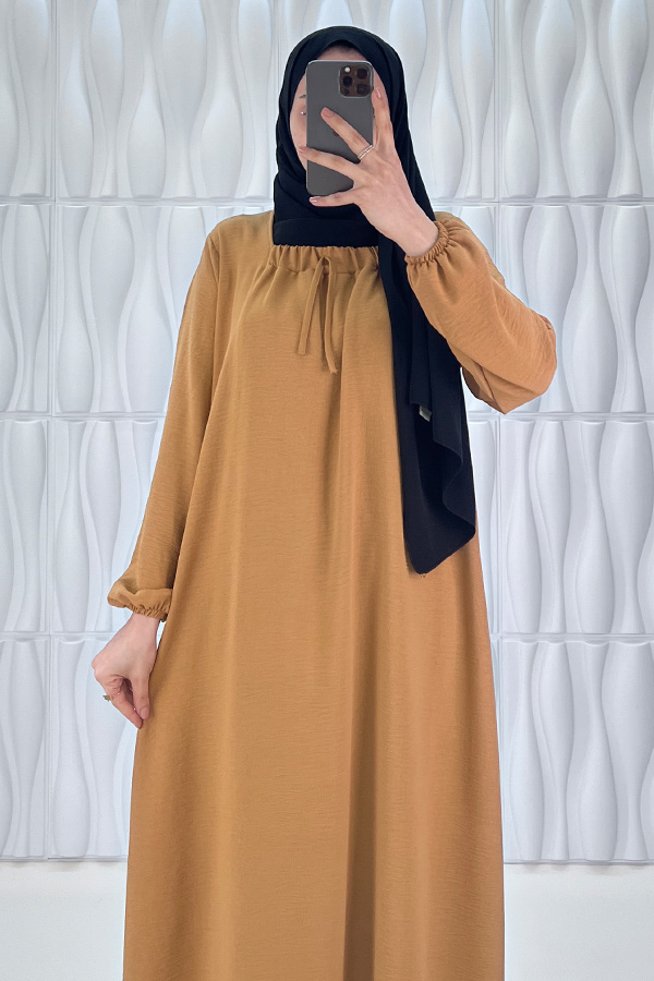Tesettür Ferace Elbise - Taba