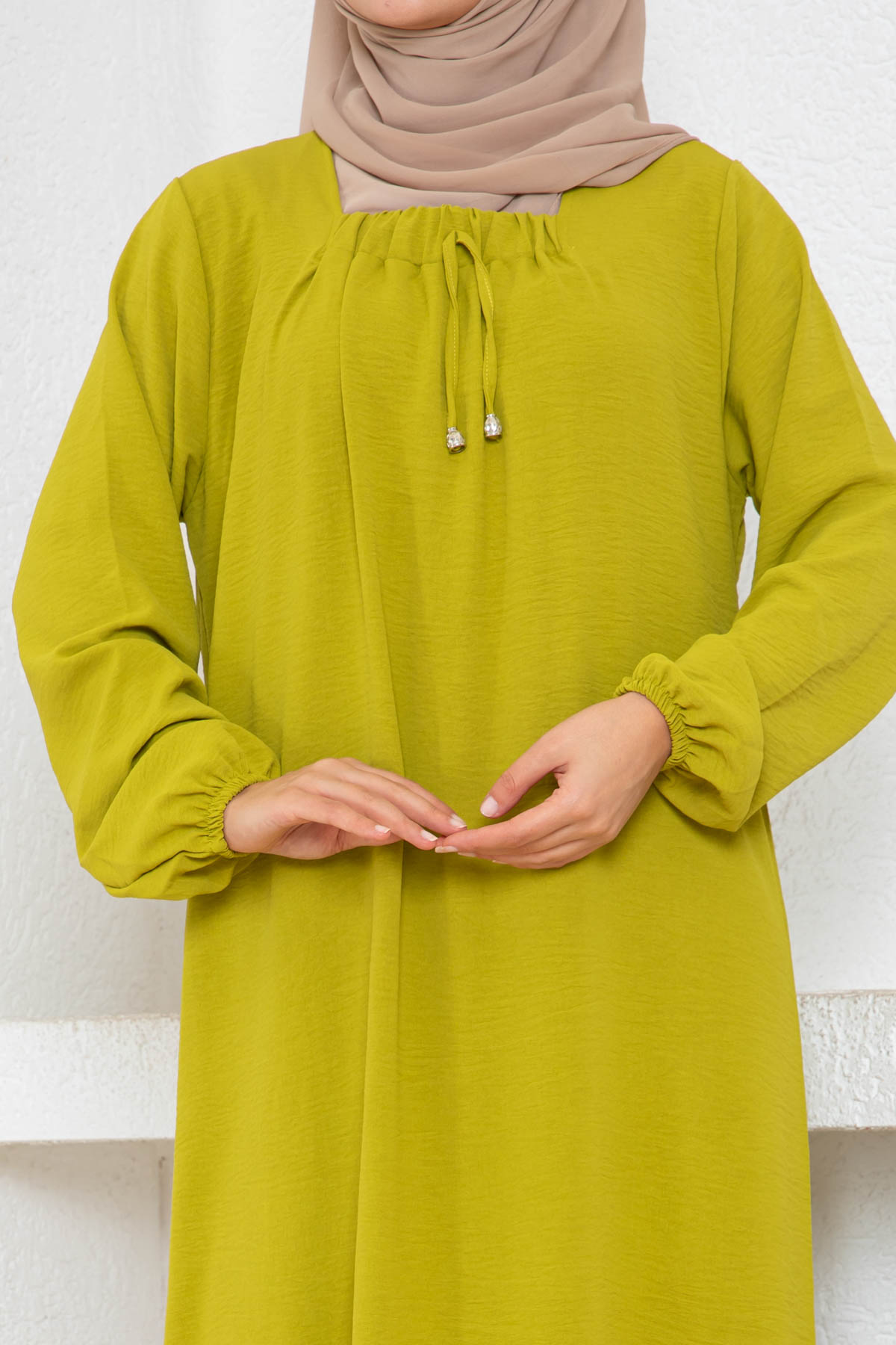 Tesettür Ferace Elbise - Yağ Yeşili
