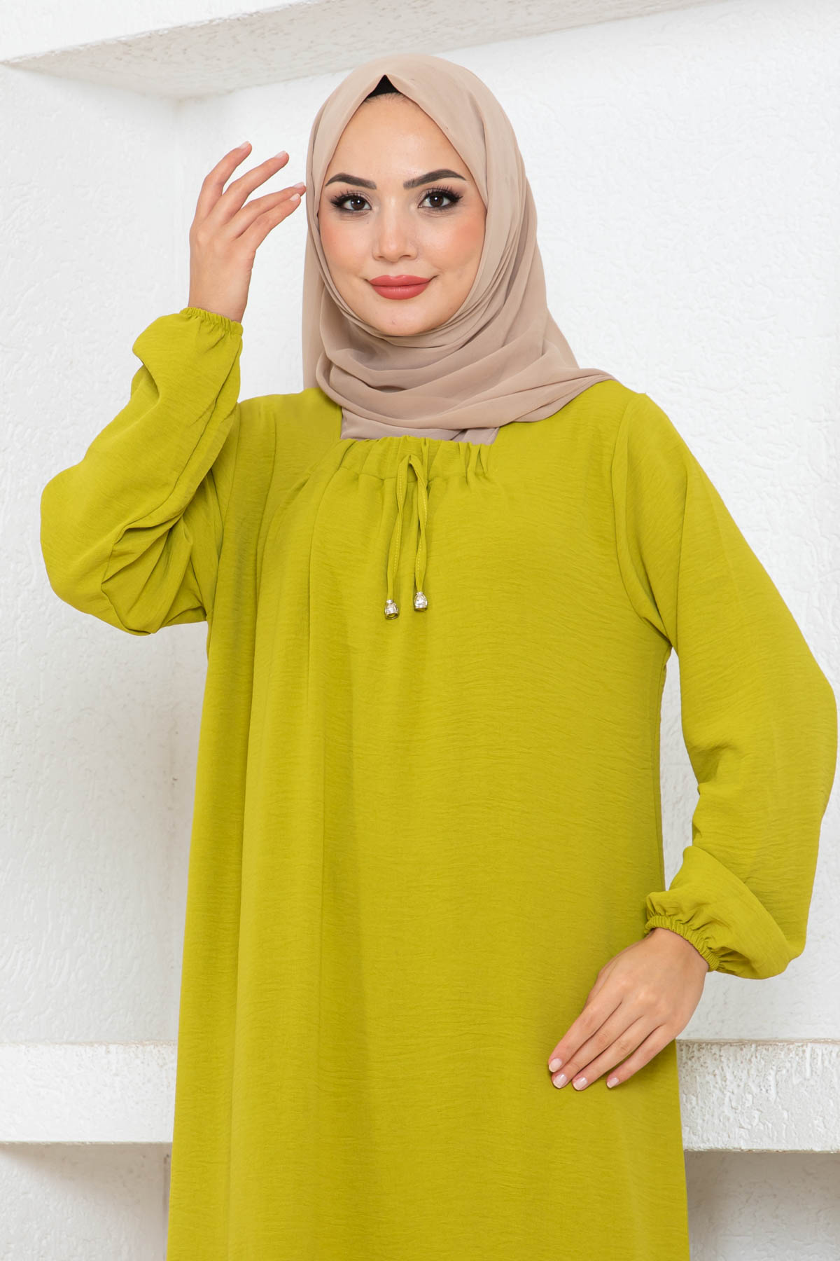 Tesettür Ferace Elbise - Yağ Yeşili