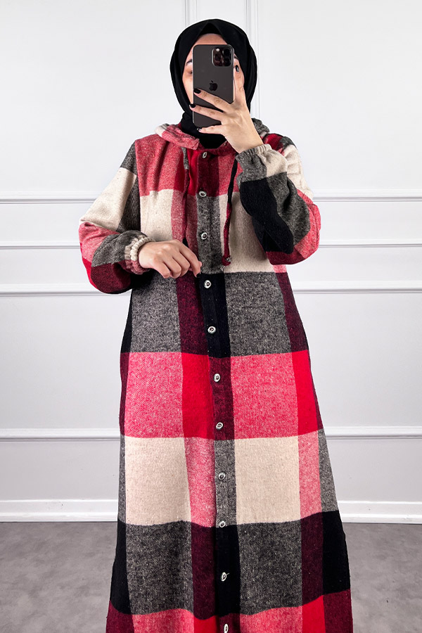 Tesettür Oduncu Gömlek Kap - Kırmızı