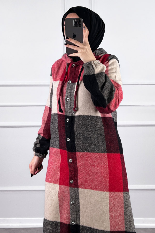 Tesettür Oduncu Gömlek Kap - Kırmızı