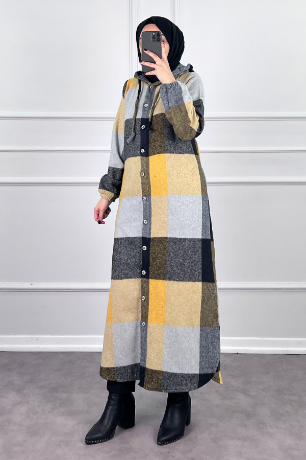 Tesettür Oduncu Gömlek Kap - Sarı