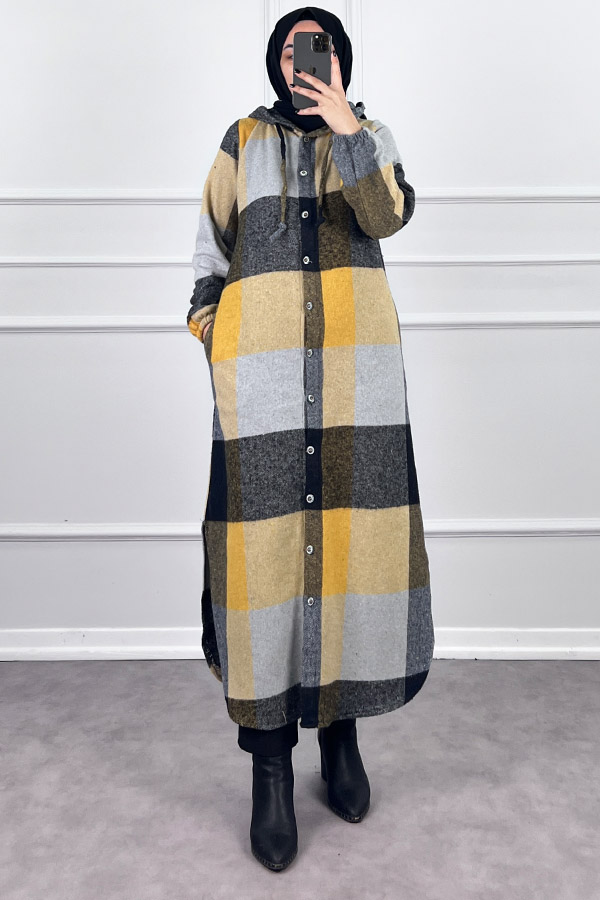 Tesettür Oduncu Gömlek Kap - Sarı