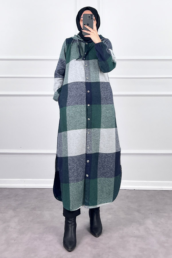 Tesettür Oduncu Gömlek Kap - Yeşil