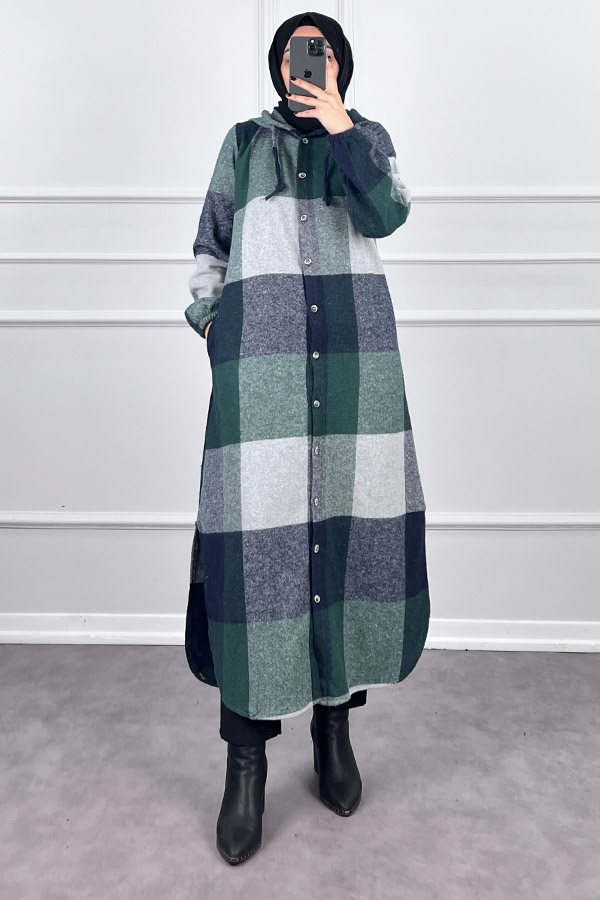 Tesettür Oduncu Gömlek Kap - Yeşil