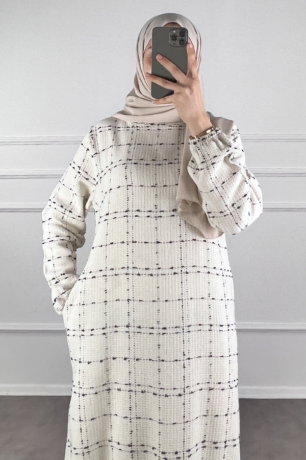 Cepli Tüvit Elbise - Beyaz